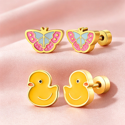 Butterfly Yellow Duck Mismatched Enamel Stud Set