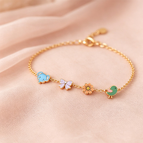 Cute Cartoon Animal Enamel Thin Gold Bracelet