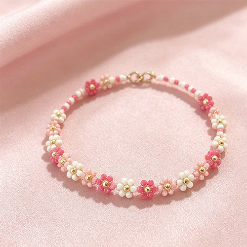 Dainty Cherry Blossom Seed Bead Bracelet