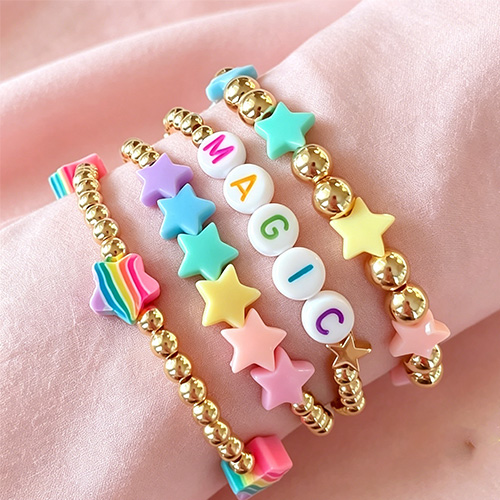 Kawaii Multicolor Pastel Star Letter Beaded Stack Bracelet Set