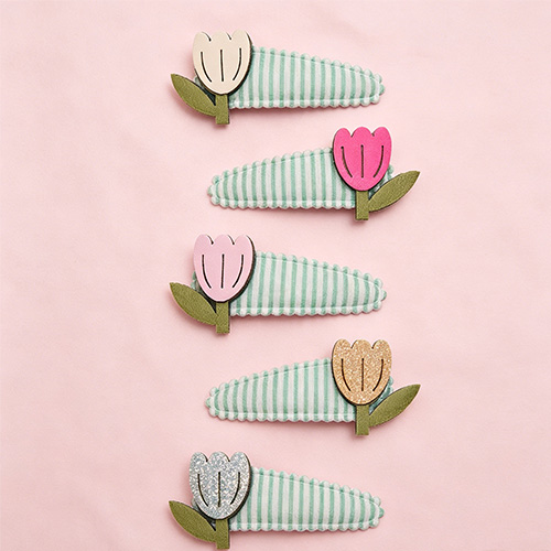 Stripe Fabric Tulip Hair Clips
