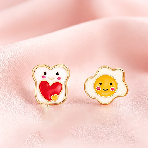 Toast Fried Egg Mismatched Food Stud Earrings