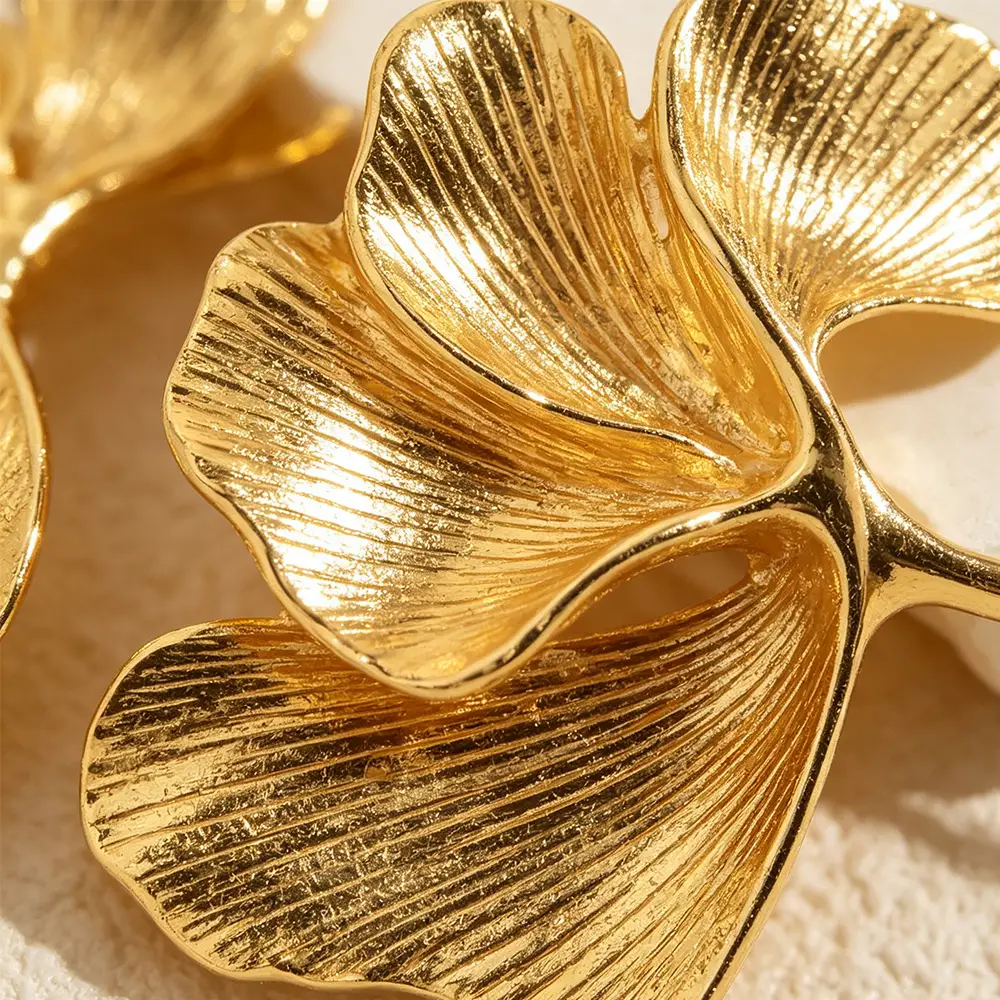 Alloy Textured Ginkgo Leaf Necklace Earring Se 4
