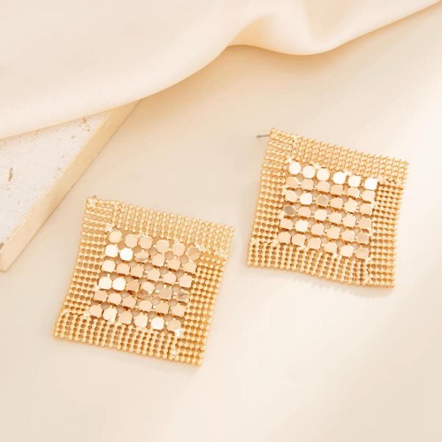 Glitter Square Mesh Gold Earrings