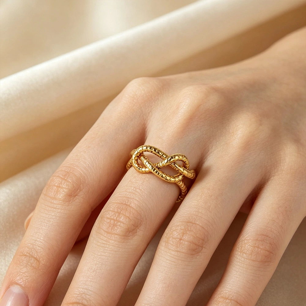 Textured Brass Knot Ring Fashion Women Statement Finger Ring 1
