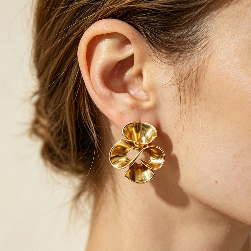 Twisted Petal Stainless Steel Stud Earrings Fashion Women Jewelry 2