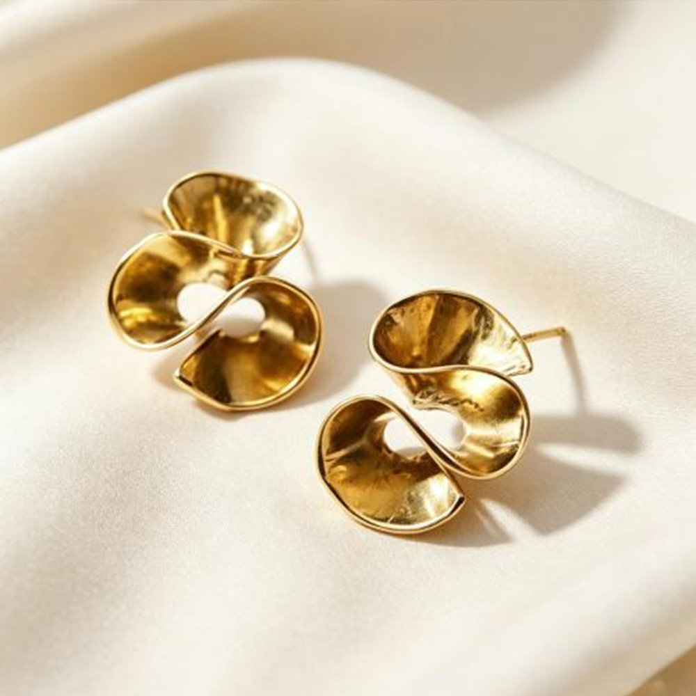 Twisted Petal Stainless Steel Stud Earrings Fashion Women Jewelry 5