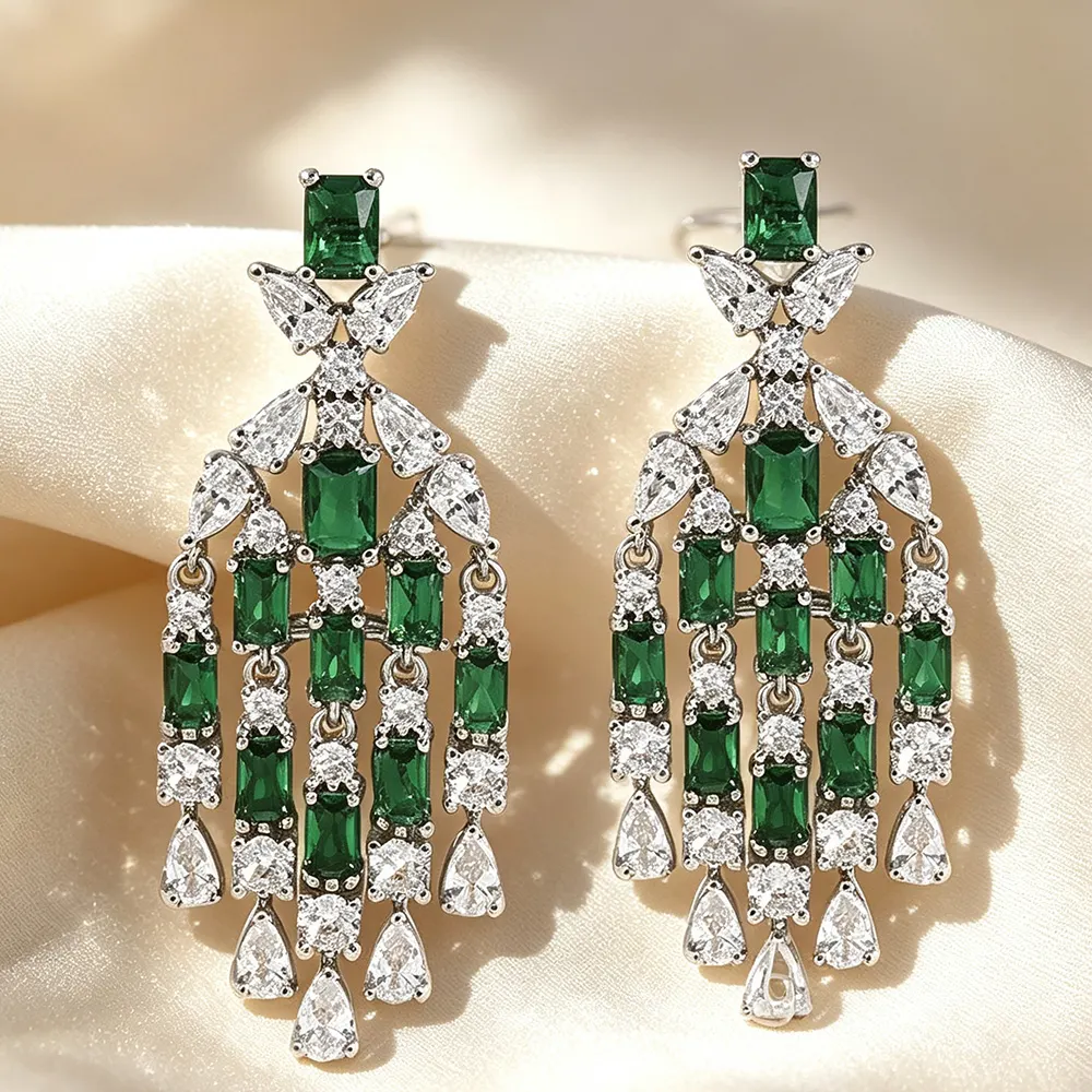 Two Tone Square Teardrop Stone Drop Earrings 4